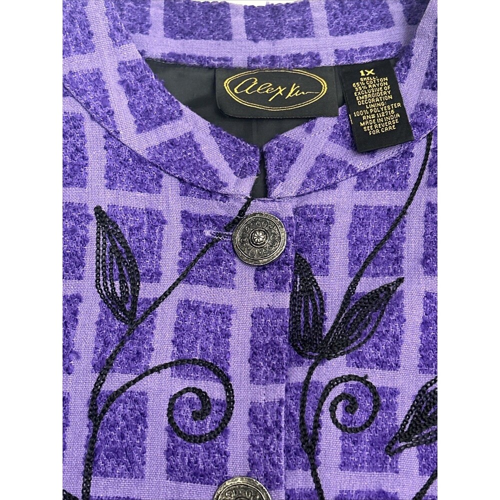 Vintage Alex Kim Women’s purple Button  Jacket, Beaded Embroidered Flowers Sz 1X - Picture 14 of 16